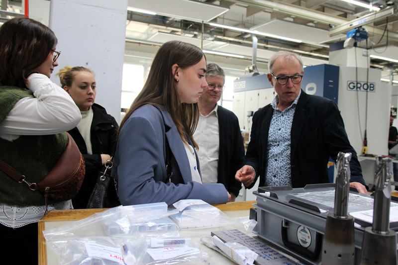 Marc Debler and the students on a tour of the R &amp; D department