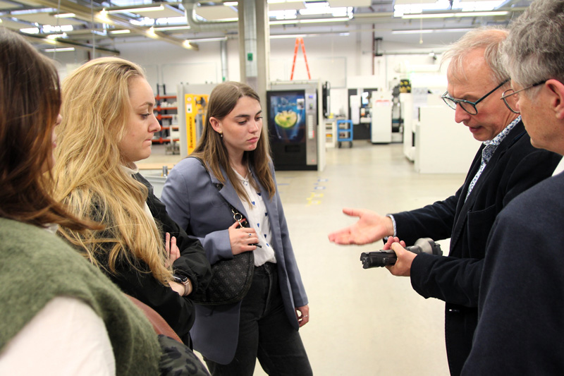 Marc Debler and the students on a tour of the R &amp; D department