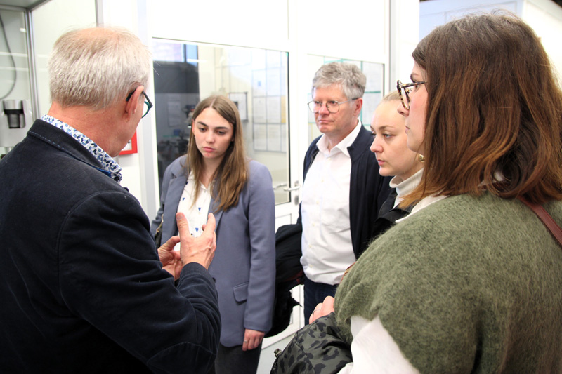 Marc Debler and the students on a tour of the R &amp; D department