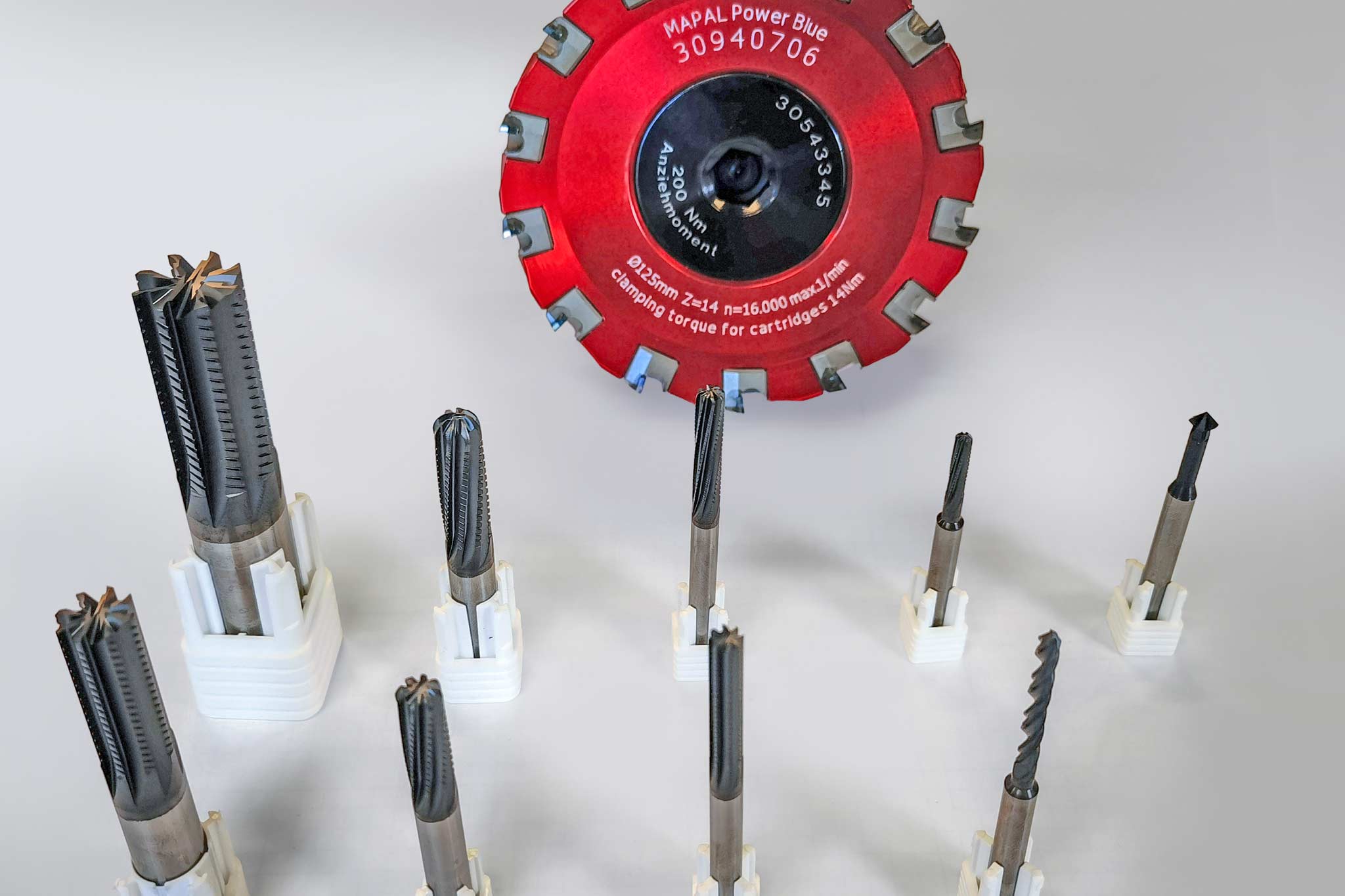 The tool package for machining the test component.