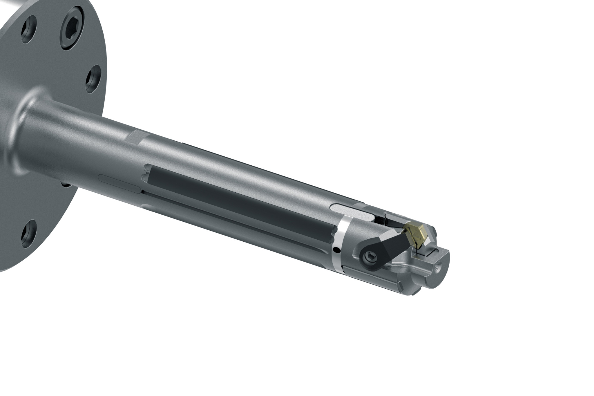 A MAPAL fine boring tool used for finishing the spool bore in valve housings.
