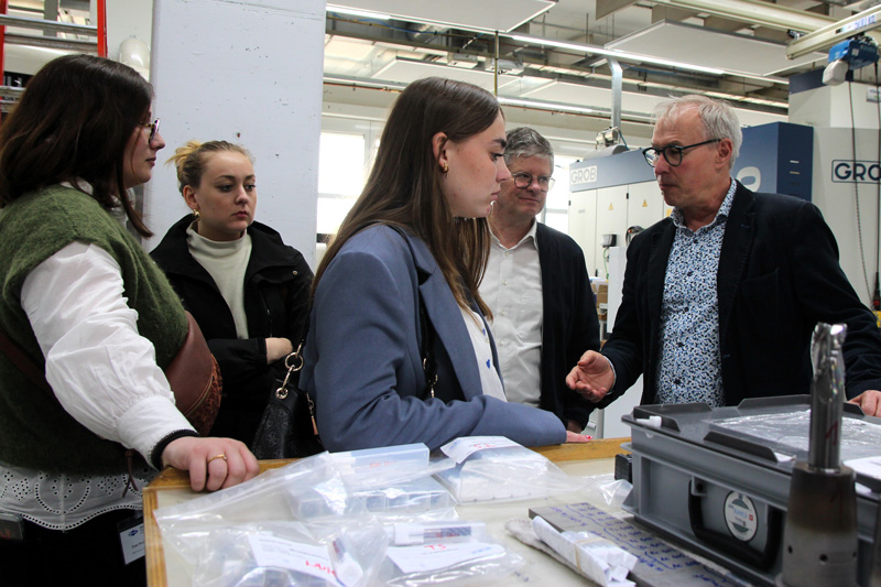 Marc Debler and the students on a tour of the R &amp; D department