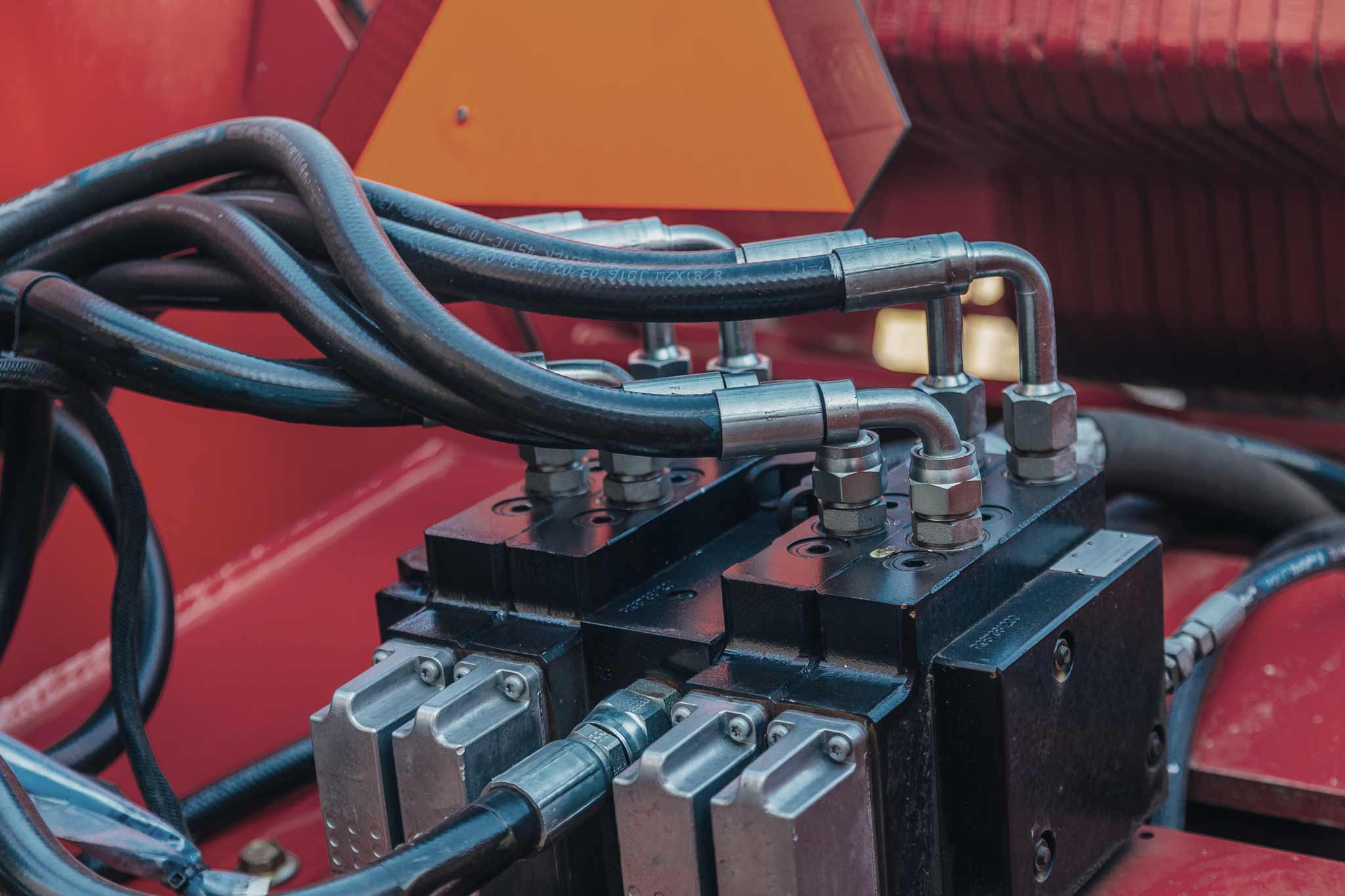 Detailed view of hydraulic components
